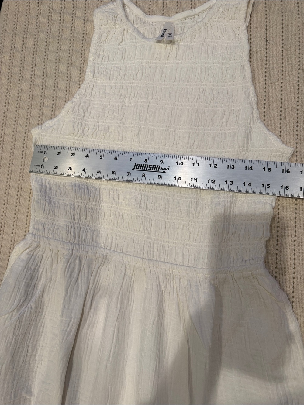 NWOT- PACT ORGANIC COASTAL DOUBLE GAUZE SMOCKED MIDI DRESS- MEDIUM- CREAM - Picture 16 of 16